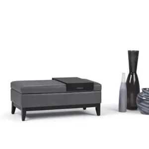 Oregon - Storage Ottoman Bench with Tray - Stone Grey