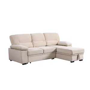 Kipling - Velvet Fabric Reversible Sleeper Sectional Sofa Chaise - Beige