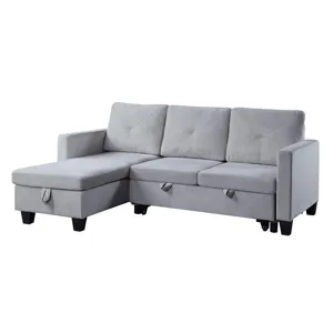 Nova - Velvet Reversible Sleeper Sectional Sofa With Storage Chaise - Light Gray
