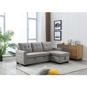 Reversible Sectional Storage Sleeper Sofa Bed, L-Shape 2 Seat Sectional Chaise With Storage, Skin-Fe