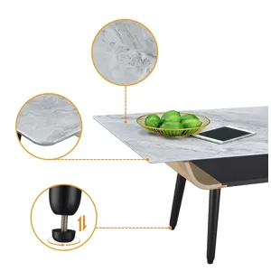 Landon - Coffee Table With Glass Marble Texture Top And Bent Wood Design - Gray