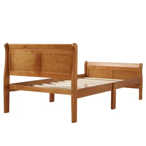 Twin Platform Bed Frame Mattress Foundation Sleigh Bed With Headboard / Footboard / Wood Slat Support - Oak