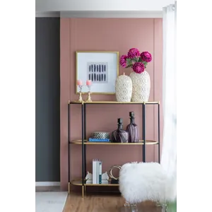 3 Tier Metal Console Table Mirrored Shelf - Black / Gold
