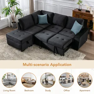Sleeper Sectional Sofa, L-Shape Corner Couch Sofa Bed With Storage Ottoman & Hidden Arm Storage & US