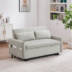 Pull Out Sleep Sofa Bed Loveseats Sofa Couch With Adjsutable Backrest, Storage Pockets, 2 Soft Pillo