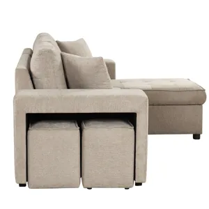 Modern L-Shape 3 Seat Reversible Sectional Couch, Pull Out Sleeper Sofa With Storage Chaise And 2 St