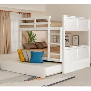 Full Over Full Bunk Bed With Twin Size Trundle - White