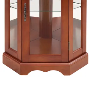 Corner Curio Cabinet With Lights, Adjustable Tempered Glass Shelves, Mirrored Back, Display Cabinet 