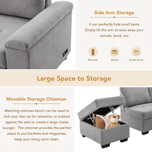 Sleeper Sectional Sofa, L-Shape Corner Couch Sofa - Bed With Storage Ottoman & Hidden Arm Storage & 