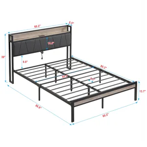 Queen Size Metal Platform Bed Frame With Upholsteryolstery Storage Function Headboard And USB Liner 