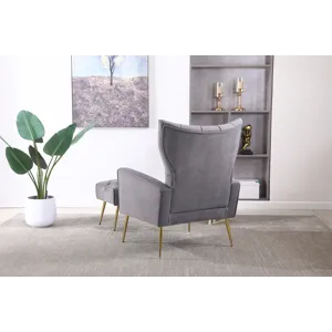 Modern Accent Chair With Ottoman, Comfy Armchair For Living Room, Bedroom, Apartment, Office - Gray