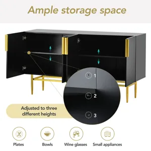 Modern Elegant 4 Door Sideboard Gold Metal Handle Buffet Cabinet For Dining Room, Living Room, Bedro