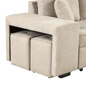 Modern L-Shape 3 Seat Reversible Sectional Couch, Pull Out Sleeper Sofa With Storage Chaise And 2 St
