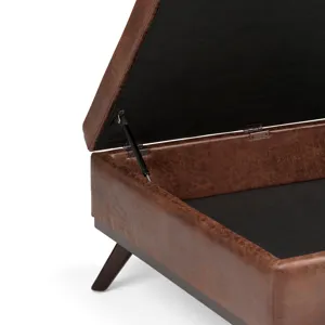Owen - Square Coffee Table Storage Ottoman - Distressed Saddle Brown