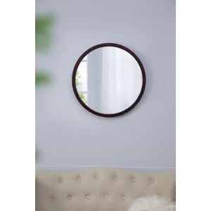 Circle Wall Mirror With Wooden Frame And Walnut Finish, Wall Mirror For Living Room Dining Room - Br