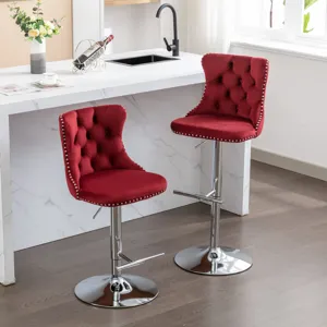 Swivel Velvet Barstools Adjusatble Seat Height From 25-33\", Chrome Base Bar Stools With Backs Comfo