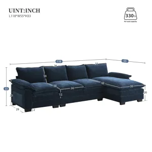 Modern L Shaped Chenille Cloud Sofa With Double Seat Cushions, 5 Seat Upholstered Indoor Furniture, 