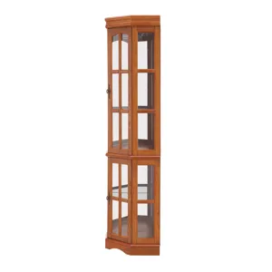 Corner Curio Cabinet With 5 Shelves And Lighting System (E26 Light Bulb Not Included) - Oak