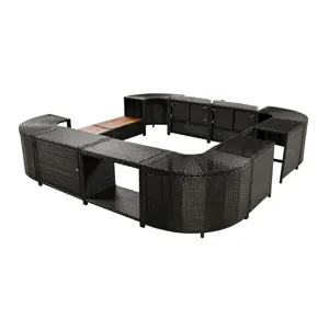 Spa Surround Spa Frame Quadrilateral Outdoor Rattan Sectional Sofa Set With Mini Sofa, Wooden Seats 