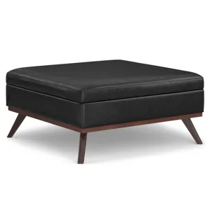 Owen - XL Square Coffee Table Storage Ottoman - Distressed Black