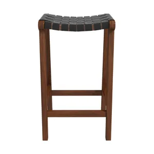 James - Mid-Century Modern Genuine Leather Bar Stool - Black
