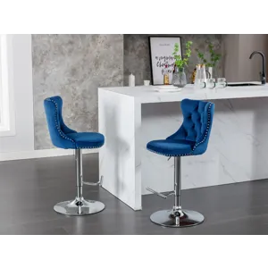 Swivel Velvet Barstools Adjusatble Seat Height From 25-33\", Modern Upholstered Chrome Base Bar Stoo