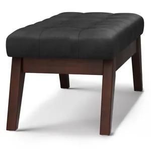 Draper - Mid Century Tufted Ottoman Bench - Distressed Black