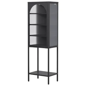 Metal Glass Door Display Storage Cabinet, 5 Tier Cube Bookshelf Storage Cabinet With 3 Adjustable Sh