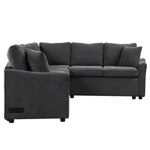 L-Shaped Sofa Convertible Sofa Bed Pull Out Sofa Sleeper With Two Back Pillows, Two USB Ports And Tw