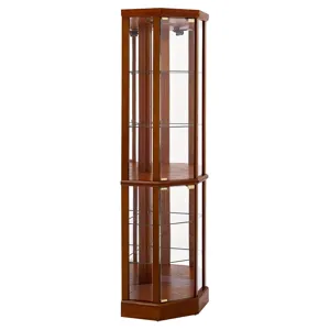 6 Shelf Lighted Corner Curio Cabinet With Adjustable Tempered Glass Shelves And Mirror Back (E26 Lig