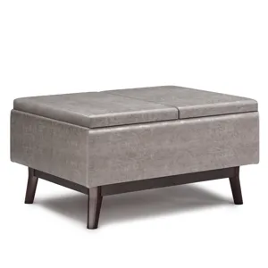 Owen - Tray Top Small Coffee Table Storage Ottoman - Distressed Grey