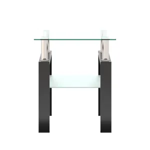 Modern Tempered Glass Tea Table, End Square Table For Living Room - Transparent / Black
