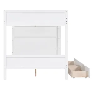 Full Over Full Bunk Bed With 2 Drawers And Multi - Layer Cabinet - White