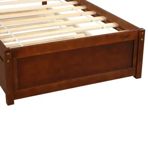 Twin Size Platform Bed Wood Bed Frame With Trundle Walnut