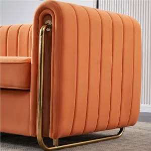 Contemporary Velvet Sofa Couch For Living Room - Orange