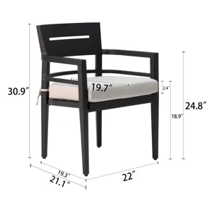 Outdoor Patio Aluminum Stationary Dining Chairs With Outdoor-Grade Sunbrella Fabric Cushions, Tapere