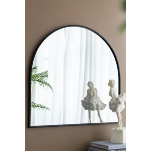 Arched Decorative Accent Mirror With Iron Metal Frame, Wall Deor For Bathroom, Bedroom, Entryway, Mantel - Black