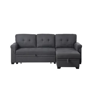 Lucca - Linen Reversible Sleeper Sectional Sofa With Storage Chaise - Dark Gray
