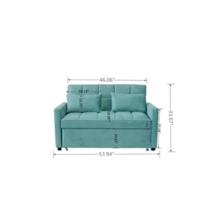 Velvet Two Seater Pull Out Sofa Bed, Adjustable Backrest With Three USB Ports, Two Side Pockets, 3 I
