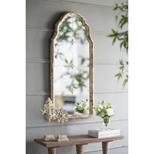 Large Framed Wall Mirror, Wood Arched Mirror With Decorative Window Look For Living Room, Bathroom, 