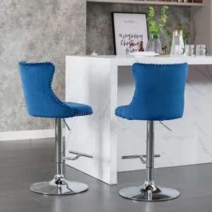 Swivel Velvet Barstools Adjusatble Seat Height From 25-33\", Modern Upholstered Chrome Base Bar Stoo