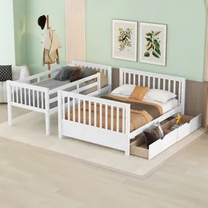 Twin Over Full Bunk Bed With Ladders And Two Storage Drawers - White