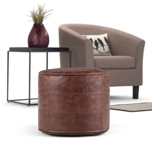 Connor - Round Pouf - Distressed Brown