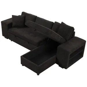 Modern L-Shape 3 Seat Reversible Sectional Couch, Pull Out Sleeper Sofa With Storage Chaise And 2 St