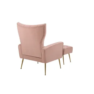 Modern Accent Chair With Ottoman, Comfy Armchair For Living Room, Bedroom, Apartment, Office - Pink
