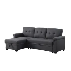 Lucca - Linen Reversible Sleeper Sectional Sofa With Storage Chaise - Dark Gray