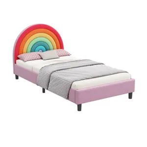 Rainbow Design Upholstered Twin Platform Bed Cute Style Princess Bed For Boys & Girls, Teens - Color