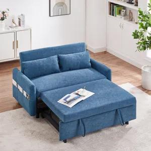Pull Out Sleep Sofa Bed Loveseats Sofa Couch With Adjsutable Backrest, Storage Pockets, 2 Soft Pillo