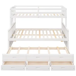 Twin Over Full Bunk Bed With Twin Size Trundle, Separable Bunk Bed With Drawers For Bedroom - White