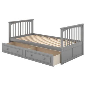 Twin Over Twin Bunk Bed With Drawers, Convertible Beds - Gray